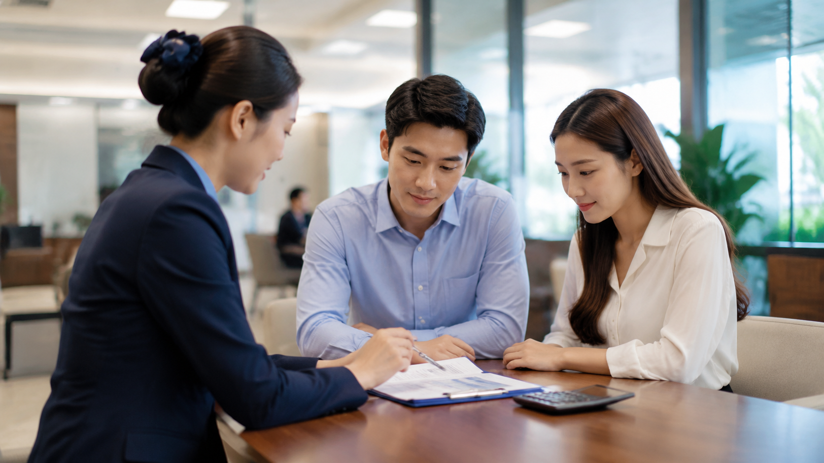 Khách hàng trao đổi vay ngân hàng với chuyên viên tư vấn