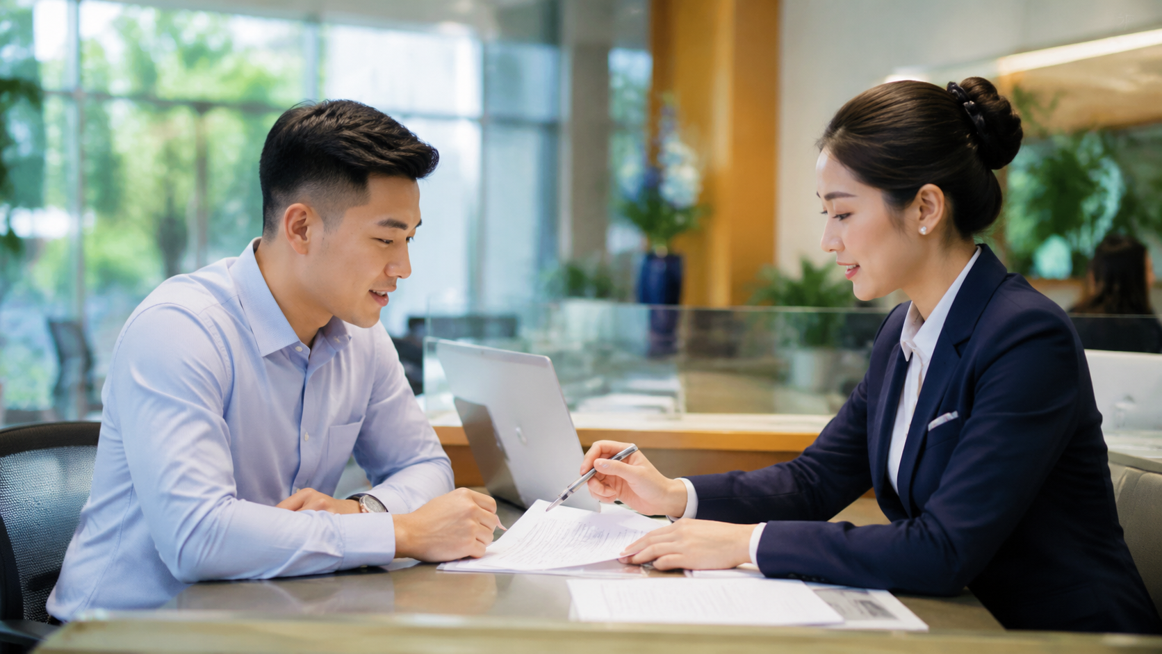 Khách hàng tư vấn vay ngân hàng tại quầy giao dịch ở Việt Nam