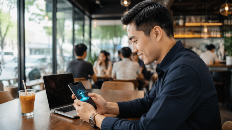Vay tín chấp online không cần gặp mặt 2026 trong quán cà phê hiện đại