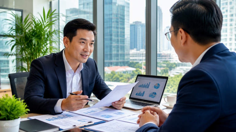 Vay Vốn Doanh Nghiệp: Hạn Mức Lên Đến 50 Tỷ Đồng - doanh nhân Việt Nam làm việc với ngân hàng